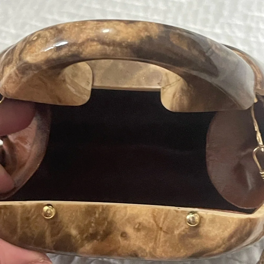 Vintage 1980s Marbleized Hard Plastic Purse with Long Chain Strap - Picture 2 of 3